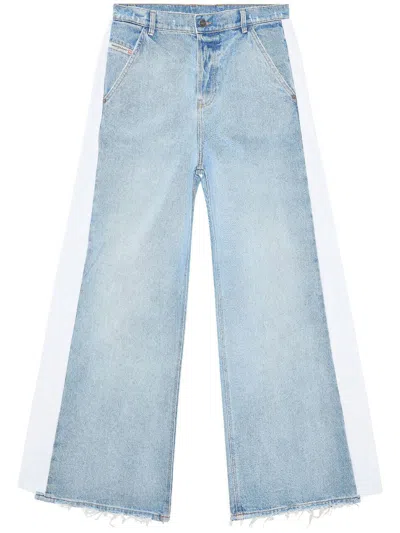 Diesel Side-stripe Wide-leg Jeans In 01 Blue