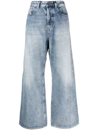 Diesel Logo Patch Wide-leg Jeans In Blue