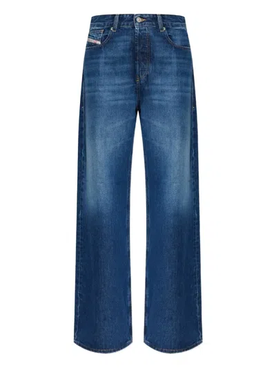 Diesel Wide-leg Denim Jeans With Relaxed Fit In Blue