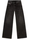 Diesel Wide-leg Black Jeans With Classic Five-pocket Styling In Animal Print