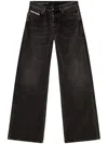 Diesel Wide-leg Black Jeans With Classic Five-pocket Styling In Black
