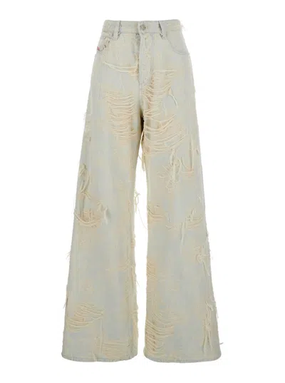 Diesel 1996 D-sire White Jeans With All-over Rips In Denim Woman