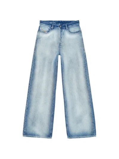 Diesel Wide Leg Low Waist Denim Trousers In Blue