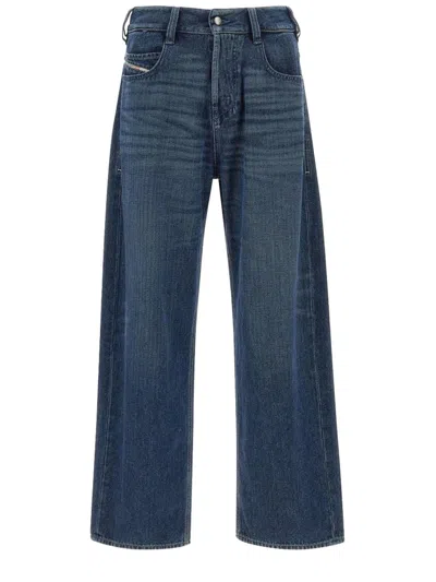 Diesel Cropped Wide-leg Denim Pants With Classic Five-pocket Design In Blue