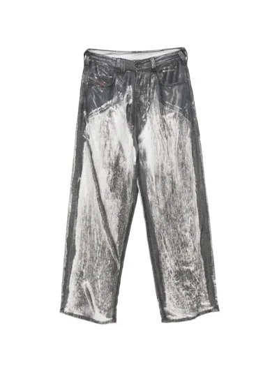 Diesel 1997 D-enim-m Logo-patch Trousers In Gray