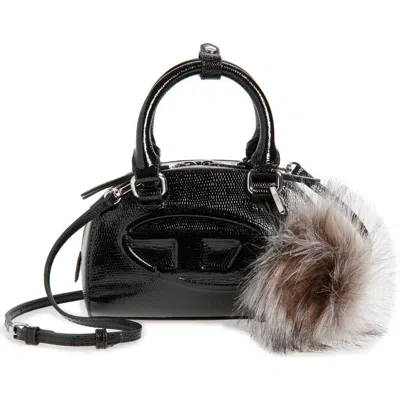Diesel ® 1dr 2.0 Dome Logo Lizard Embossed Leather Crossbody Bag In Black