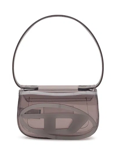 Diesel 1dr Grey Crossbody Bag With Oval D Patch And Semi-transparent Design In Fabric Woman In Gray