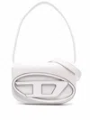 Diesel Structured White Handbag With Metallic Logo Accent In Gold