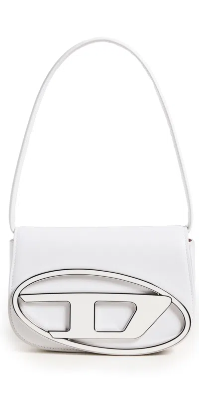 Diesel Womens White 1dr Logo-plaque Leather Shoulder Bag