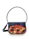 DIESEL '1DR' BLUE AND ORANGE SHOULDER BAG WITH FRONT METALLIC OVAL D LOGO IN TECHNO FABRIC WOMAN