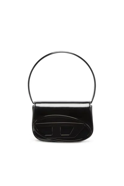 Diesel 1dr-iconic Shoulder Bag In Mirrored Leather In Black
