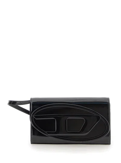 DIESEL DIESEL WOMEN '1DR' BLACK BELT BAG WITH LOGO PLATE IN LEATHER WOMAN
