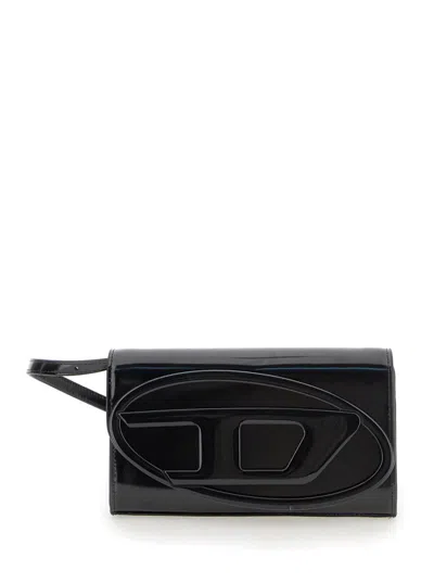 Diesel '1dr' Black Belt Bag With Logo Plate In Leather Woman