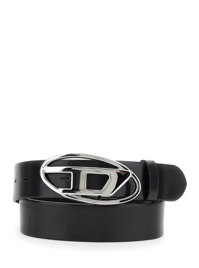 Diesel 1dr Black Belt With Logo Buckle In Leather Woman