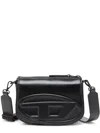 Diesel 1dr Black Crossbody Bag With Oval D Logo Embroidery On The Front In Leather Man In Black