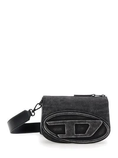 Diesel 1dr Black Crossbody Bag With Oval D Logo On The Front And Adjustable And Removable Shoulder Strap In