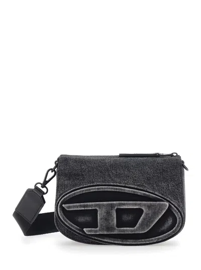 Diesel 1dr Black Crossbody Bag With Oval D Logo On The Front And Adjustable And Removable Shoulder Strap In