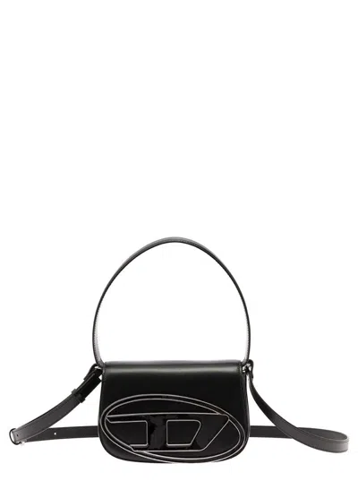 Diesel '1dr' Black Shoulder Bag With Oval D Patch