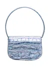 Diesel Croco-embossed Leather 1dr Shoulder Bag In Blue