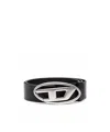 Diesel Black Belt With Oval D Logo Buckle Closure In Black