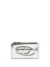 Diesel Silver-tone Calf Leather Metallic Effect Card Holder In Silver
