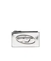 Diesel Silver-tone Calf Leather Metallic Effect Card Holder In White