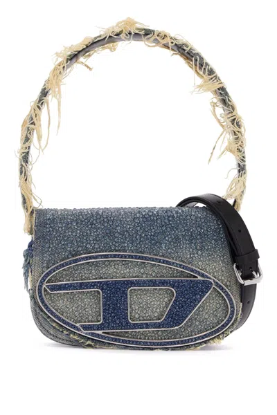 Diesel 1dr Denim And Crystal Shoulder Bag In Medium Blue (blue)