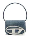 Diesel Shoulder Bag In Blue Denim With Leather Trims And Oval D Plaque In Blue