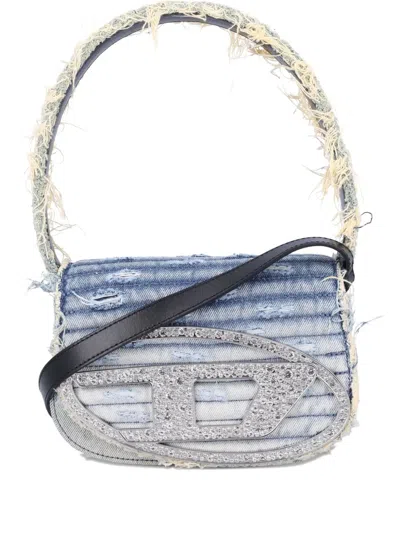 Diesel 1dr Denim Shoulder Bag With Crystals