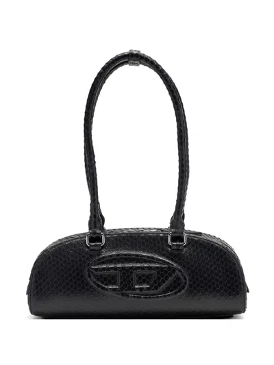 Diesel Elongated Bowling Dome Shoulder Bag In Smooth Black Leather