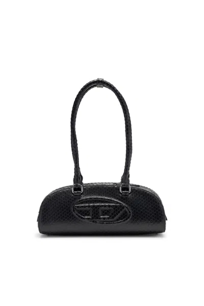 Diesel 1dr Dome-elongated Bowling Bag In Textured Leather In Black