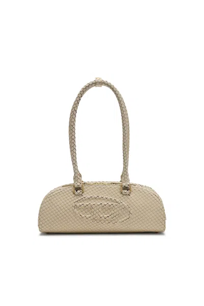 Diesel 1dr Dome-elongated Bowling Bag In Textured Leather In Sand
