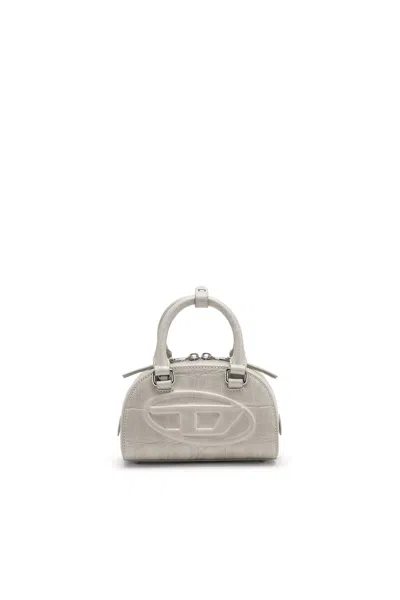 Diesel 1dr Dome-mini Bowling Bag In Croc-effect Leather In Neutral