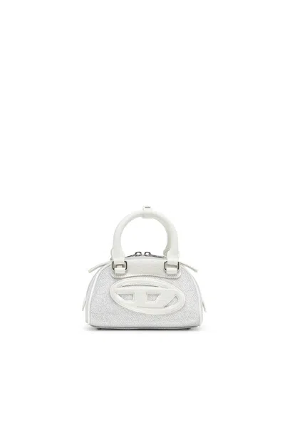 Diesel 1dr Dome-mini Bowling Bag In Lurex Fabric In White