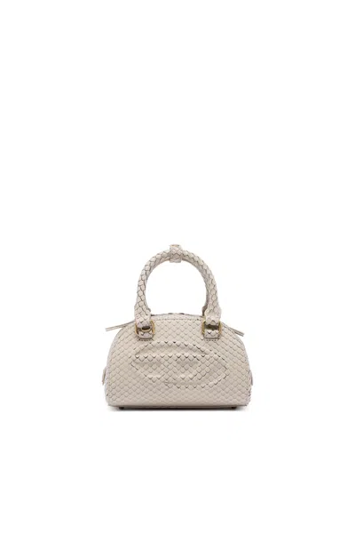 Diesel 1dr Dome-mini Bowling Bag In Snake-effect Leather In Sand