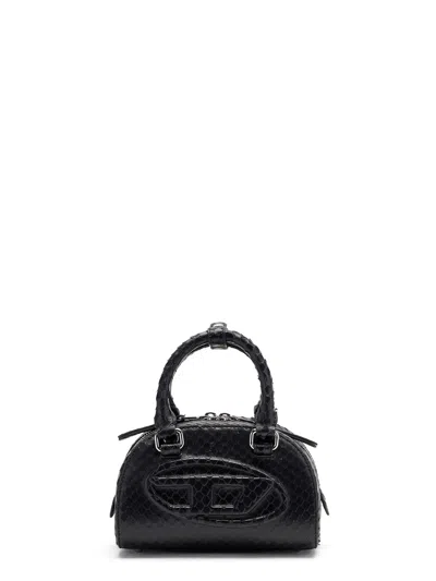 Diesel 1dr Dome Python Leather Crossbody Bag In Black