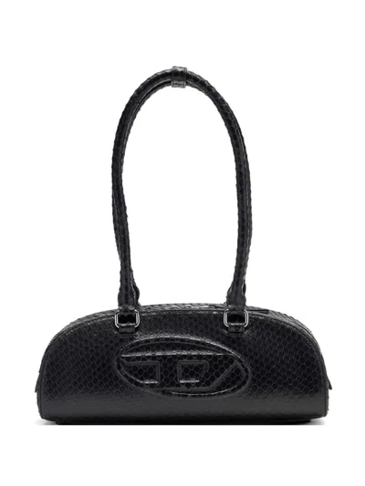 Diesel Elongated Bowling Dome Shoulder Bag In Smooth Black Leather