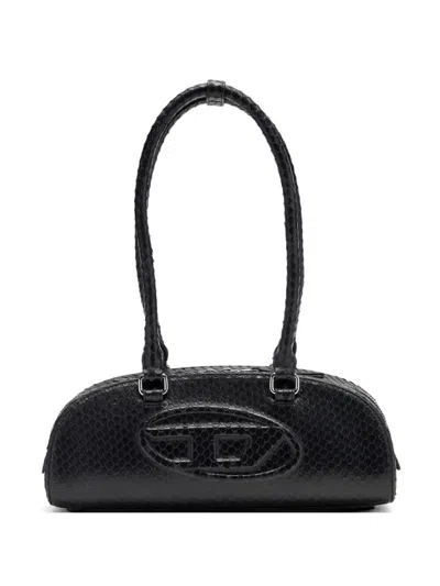 Diesel Elongated Bowling Dome Shoulder Bag In Smooth Black Leather
