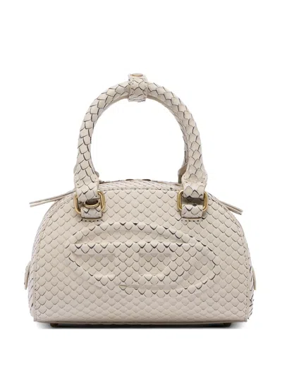 Diesel 1dr Dome-mini Bowling Bag In Snake-effect Leather In Neutral