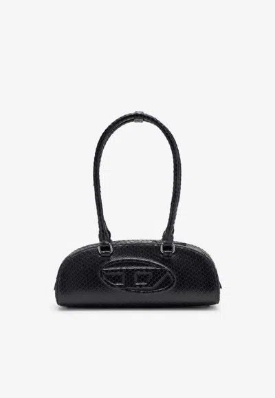 Diesel 1dr Dome Snakeskin Leather Shoulder Bag In Black