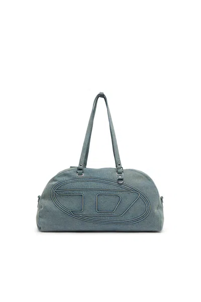Diesel 1dr Dome-duffle Bag In Denim With Oval D Logo In White
