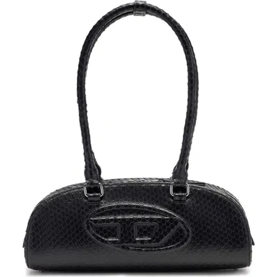 Diesel Elongated Bowling Dome Shoulder Bag In Smooth Black Leather