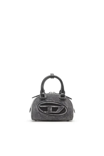 Diesel 1dr Dome-mini Bowling Bag In Washed Denim In Gray
