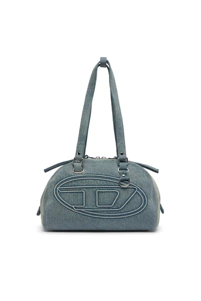 Diesel 1dr Dome-shoulder Bag In Denim With Oval D Logo In Blue
