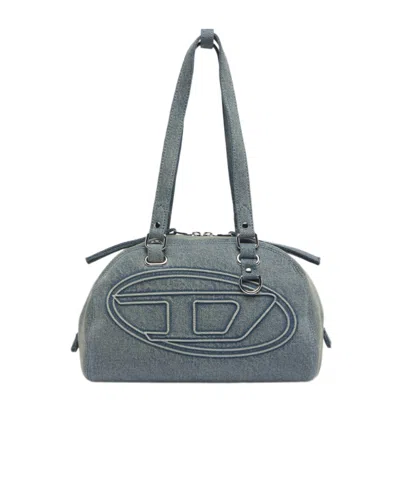 Diesel 1dr Dome-shoulder Bag In Denim With Oval D Logo In Light Blue