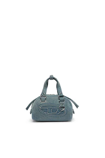 Diesel 1dr Dome-small Bowling Bag In Denim With Oval D Logo In Blue