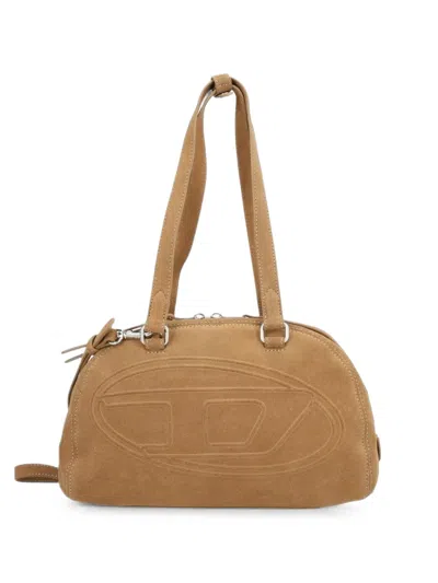 Diesel 1dr Dome-suede Shoulder Bag With Oval D Logo In Orange