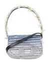 Diesel 1dr Denim Canvas Shoulder Bag With Crystal Appliques In Blue