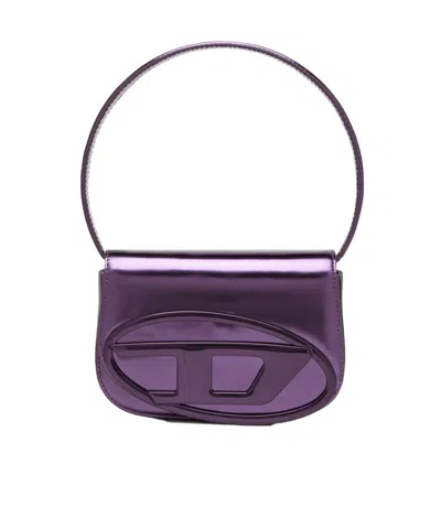 Diesel Iconic Mirrored Leather Shoulder Bag In Black