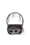 Diesel 1dr-iconic Shoulder Bag In Canvas And Leather In Black
